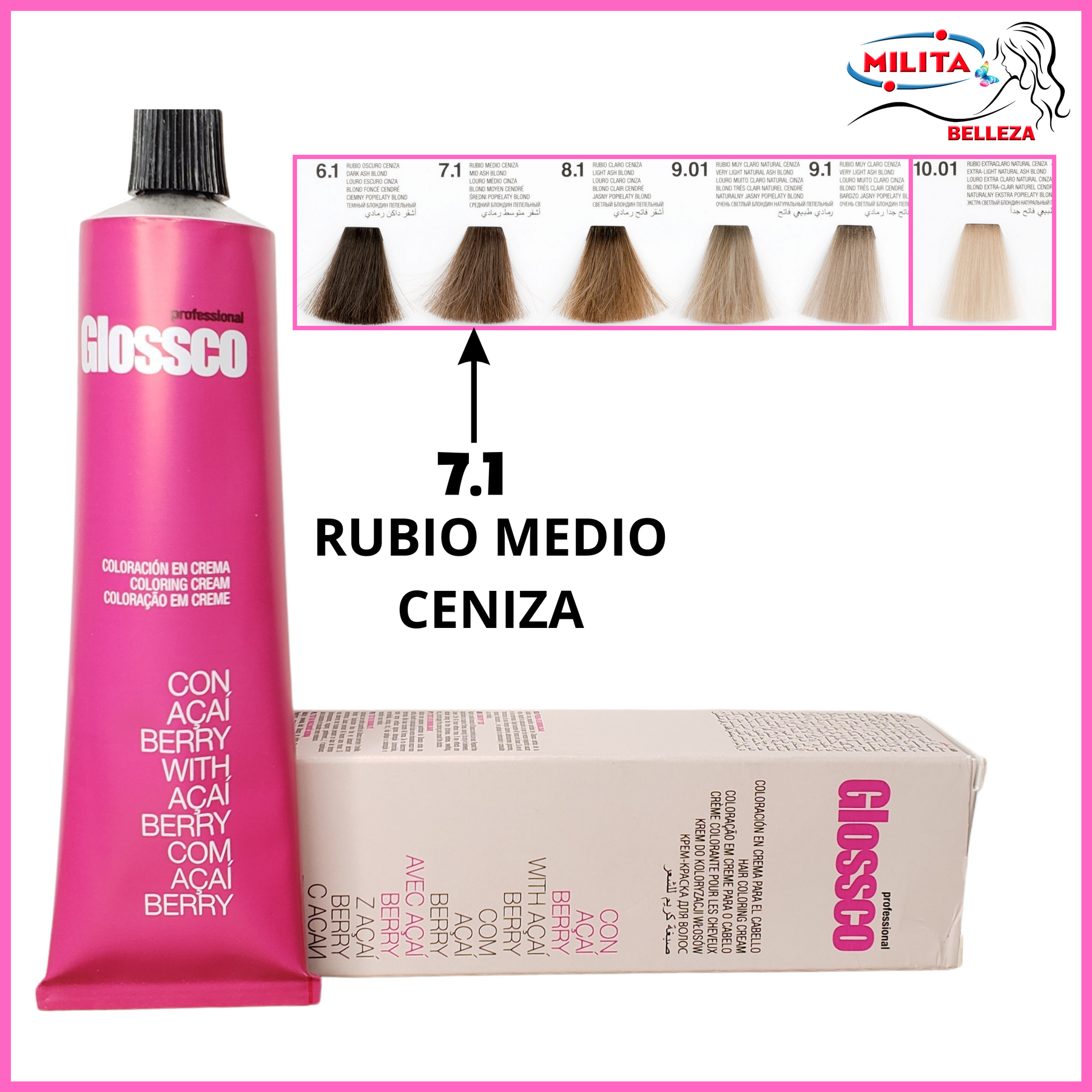 Tintes - Tinte Glossco 7.1 Rubio Medio Ceniza 100ml