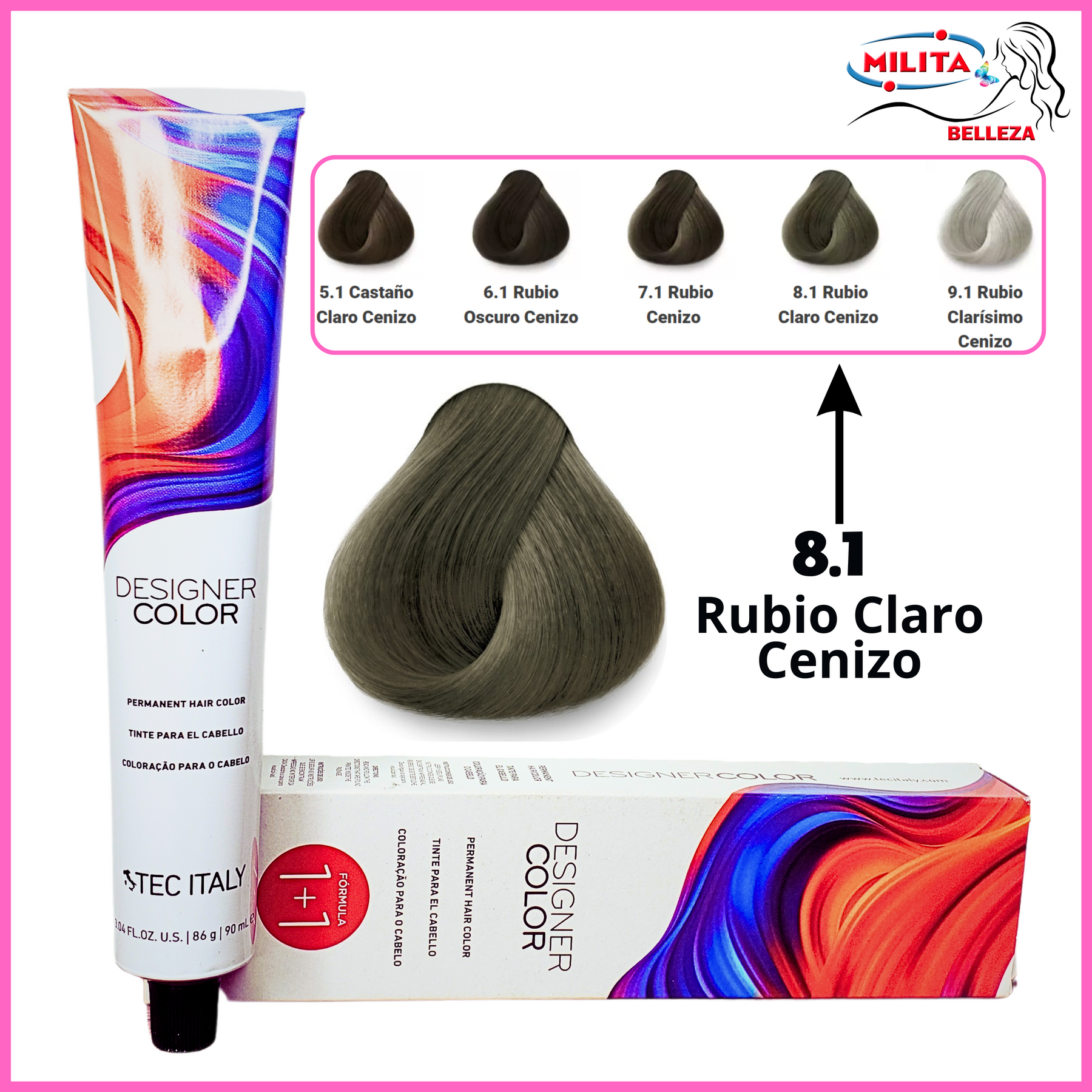 Tintes - Tinte Tec Italy Designer Color 8.1 Rubio Claro Cenizo 90ml