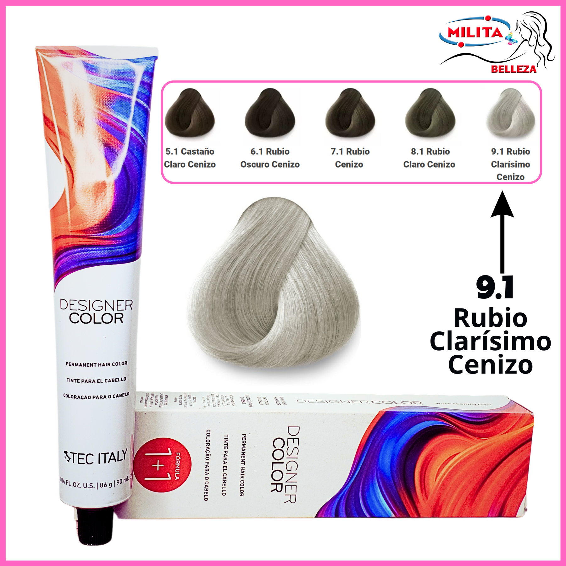 Tintes - Tinte Tec Italy Designer Color 9.1 Rubio Clarísimo Cenizo 90ml