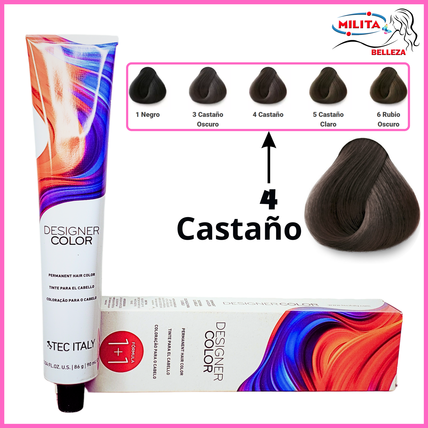 Tintes - Tinte Tec Italy Designer Color 4 Castaño 90ml