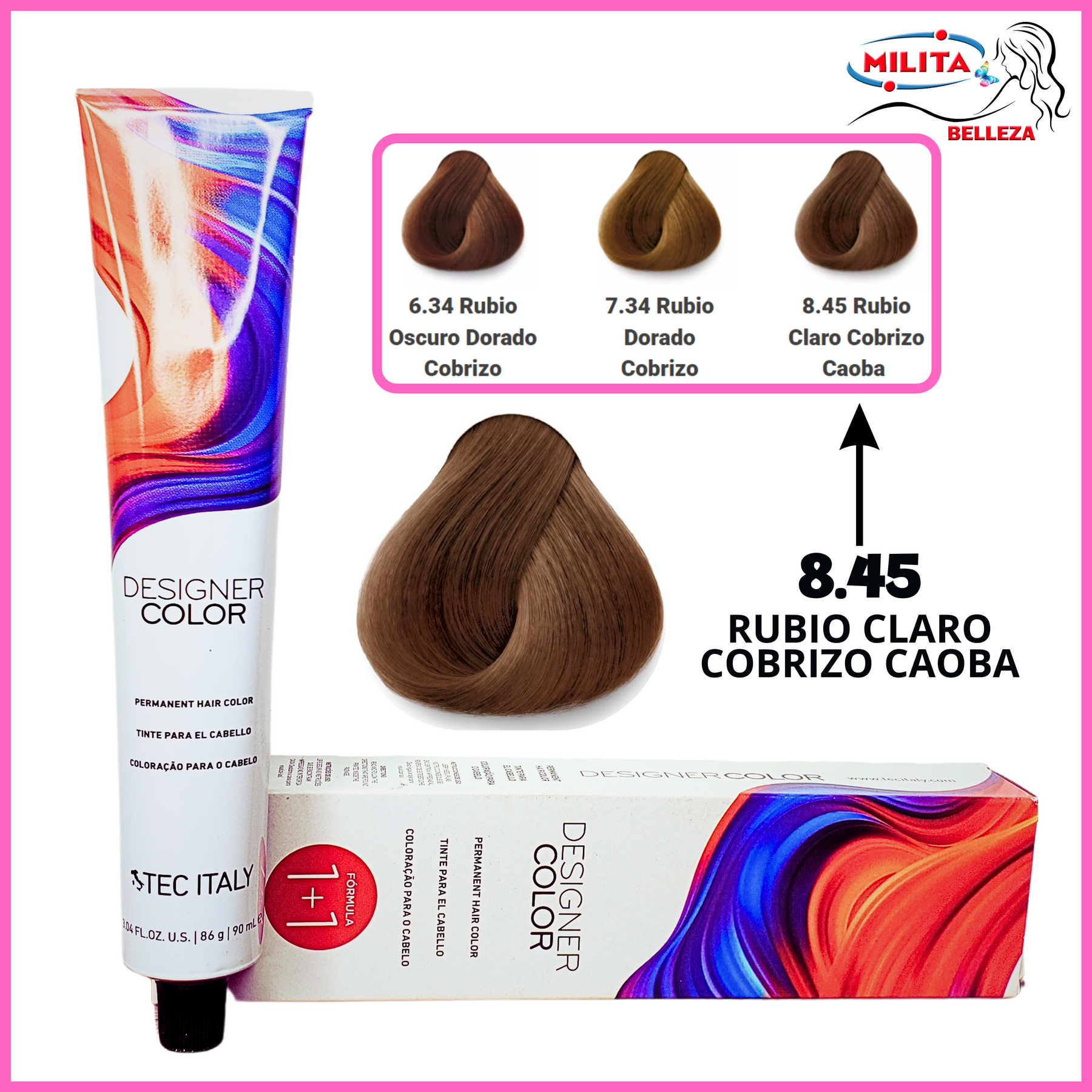 Tintes - Tinte Tec Italy Designer Color 8.45 Rubio Claro Cobrizo Caoba 90ml