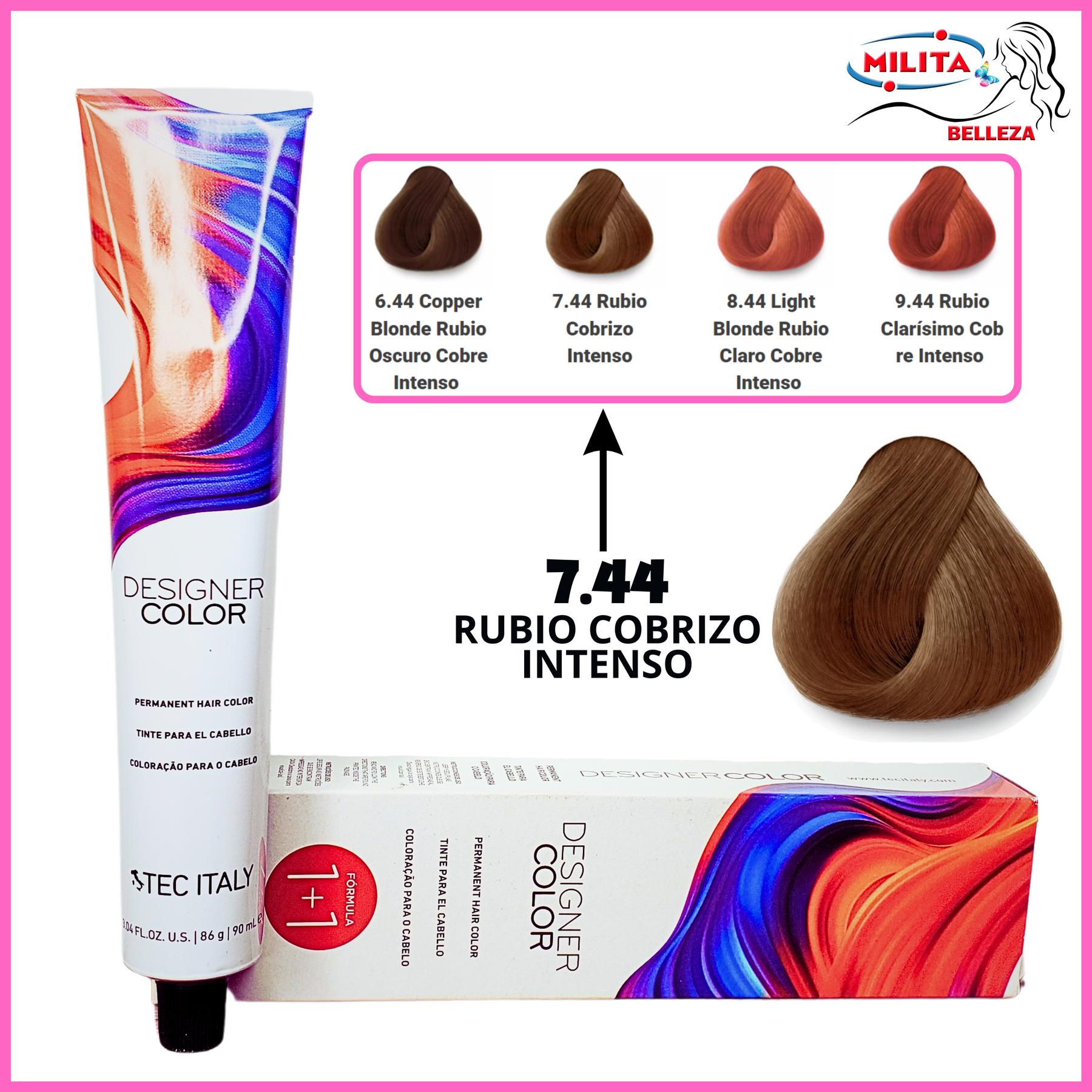 Tintes - Tinte Tec Italy Designer Color 7.44 Rubio Cobrizo Intenso 90ml