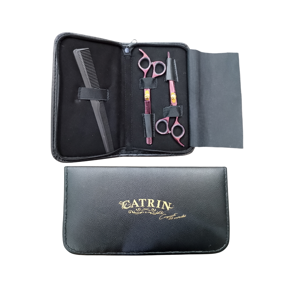 Tijeras de Cabello - Set de Tijeras Catrin Fucsia Con Dorado Metalico